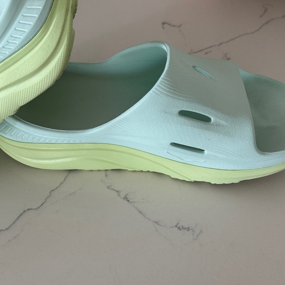 Hoka One One Light Aqua w/ Green Slide Sandals - Picture 7 of 9